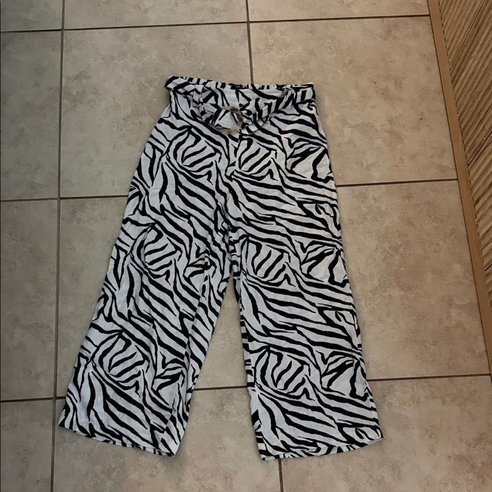 Zebra Print Wide-Leg Pants